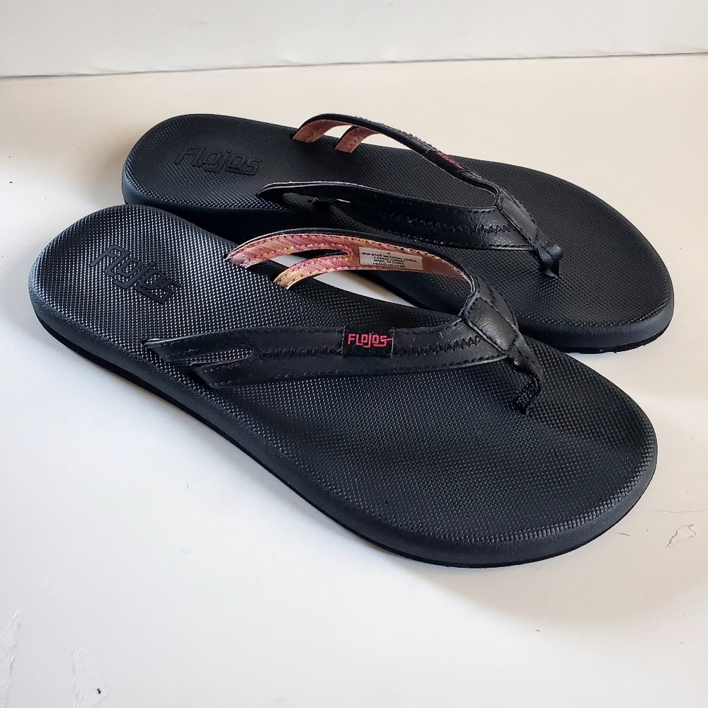 Flojos‎ Sz 8 Black Flip Flop Synthetic Women Sandals